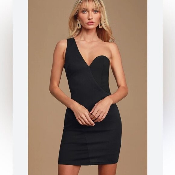 Lulus Very Tempting Black One Shoulder Bodycon Sweetheart Neckline Dress Small - Picture 1 of 6